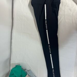 Peloton Black Leggings Tights with Side White Logo Small Cycling